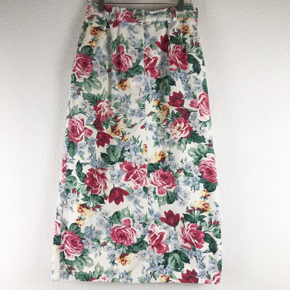 Vintage Floral Cottagecore Farmhouse Twill Skirt Pockets Modest Midi Maxi USA